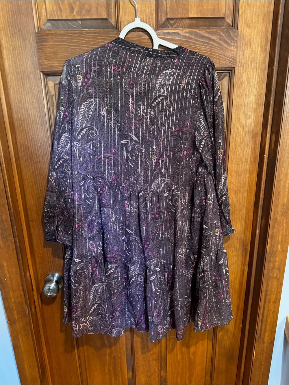 297. Lucky Brand Plum Paisley Long-Sleeve Tiered Dress - Picture 7 of 8